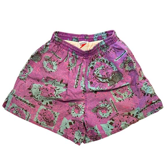 Speedo Other - Vtg 80s Speedo graphic Purple Blue Surf Wake Board Medium Swim Trunks Shorts